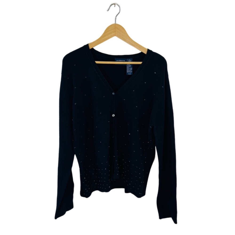 NWT - Vintage Liz Claibourne Black Cardigan with Beads - size L